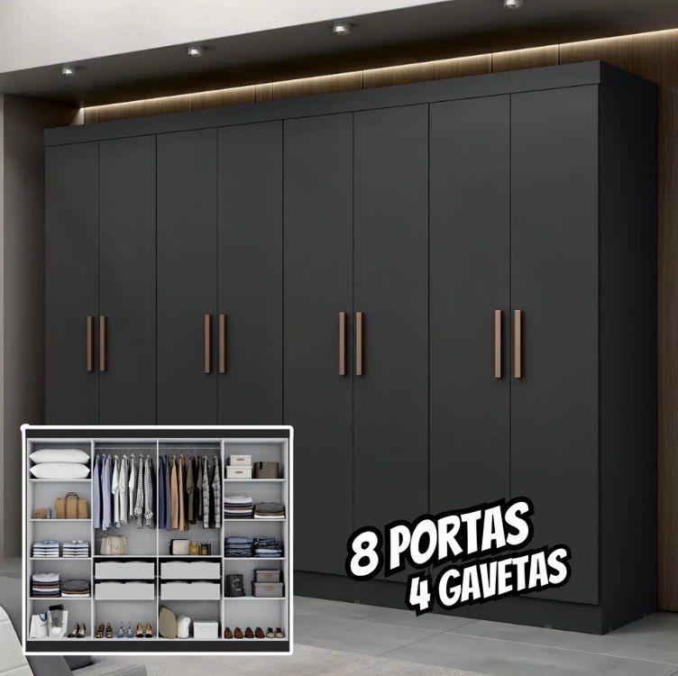 Guarda Roupa Casal 8 Portas 4 Gavetas Paris Espresso Móveis